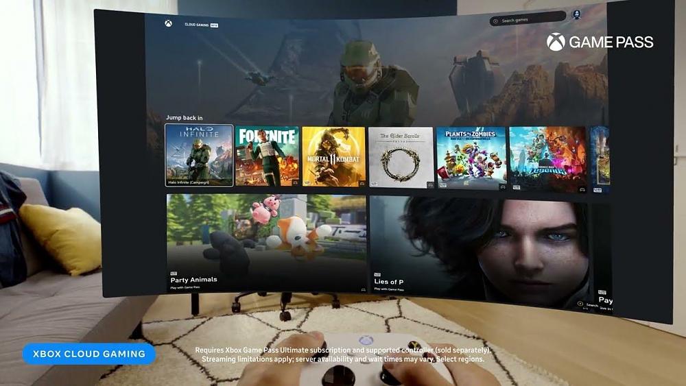 A virtual screen in a VR view displaying Xbox Cloud Gaming.