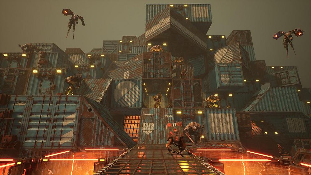 Screenshot from Meet Your Maker showing a player-made base and enemies.