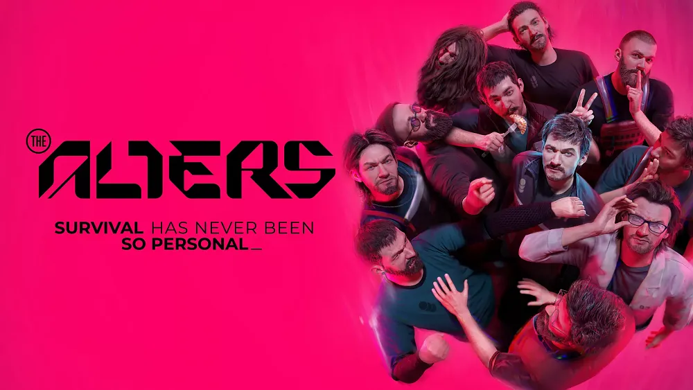 Text: The Alters. Survival has never been so personal. Image shows a bunch of alternate reality versions of the same person.