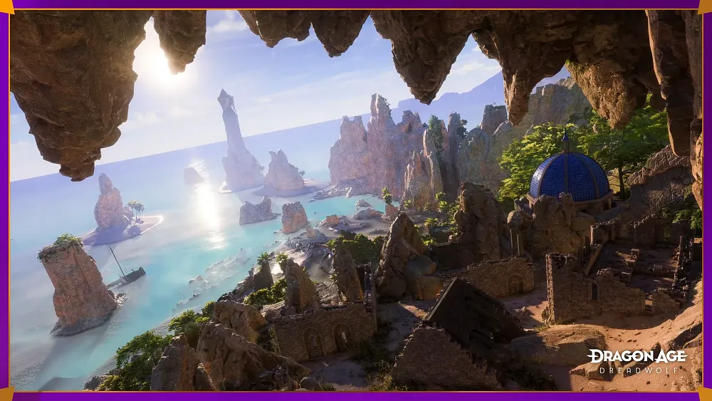 Image of the ruins of a small town on a cliffside overlooking the sea.