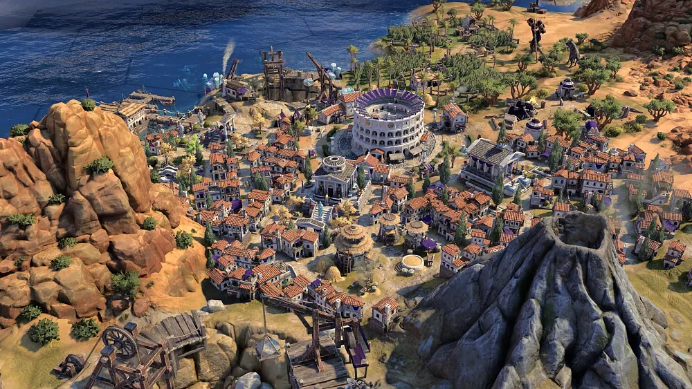 Screenshot showing an ancient city in Civilization 7.