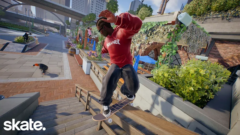 A skateboarder doing a slide down a rail.