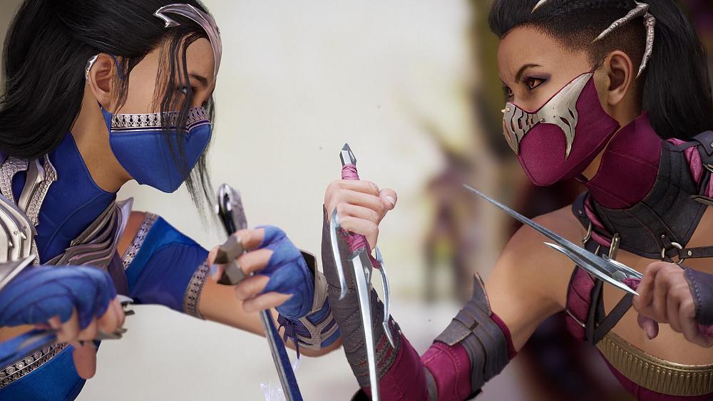 Two ninjas going squaring off against each other.
