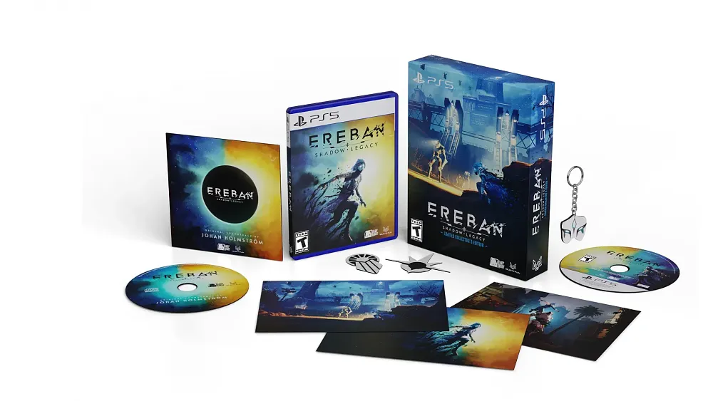 Photo of the contents of the physical Collector's Edition release of the game, Ereban: Shadow Legacy.