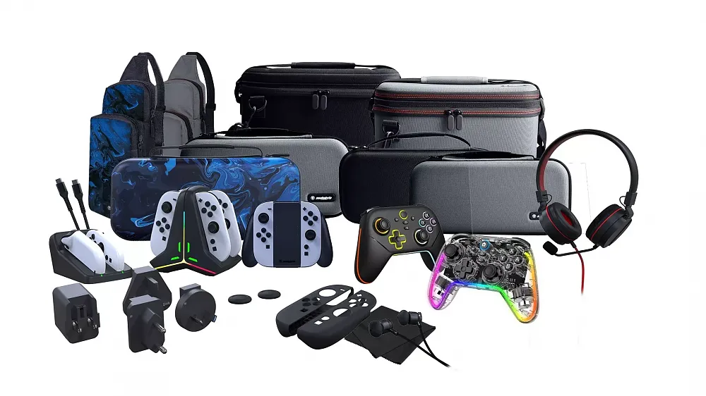 A collection of third-party Nintendo Switch 2 peripherals and accessories.