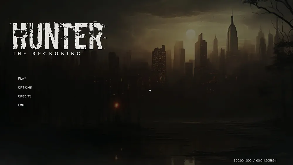 The title screen from a leaked build of a reboot of Hunter: The Reckoning that appeared in place of RoboCop: Rogue City.