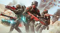 Image showing three soldiers all clad in black and red armor.