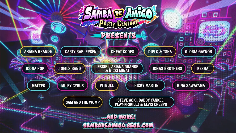 Art showing the names of a bunch of musical artists appearing in a game.