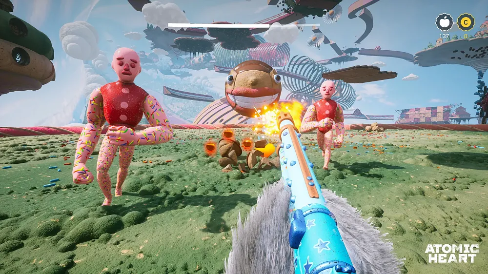 A surreal colorful world with bizarre looking creatures and very colorful, surreal landscapes.