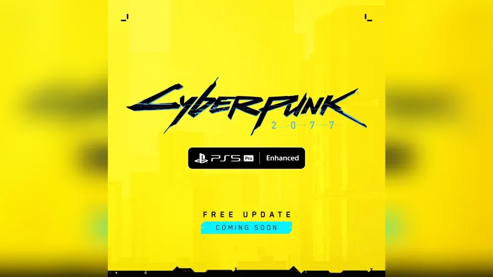 An image announcing that Cyberpunk 2077 will get PlayStation 5 Pro enhancements in an upcoming update.