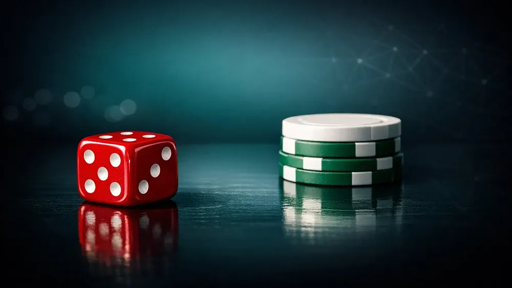 A dice and some poker chips created by Bazoom AI.