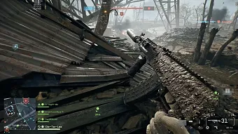 A very dirty looking weapon, caked with mud, in Battlefield 6.