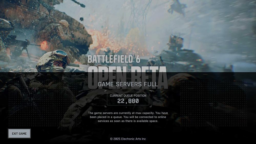 Battlefield 6 beta showing a queue of tens of thousands of players.