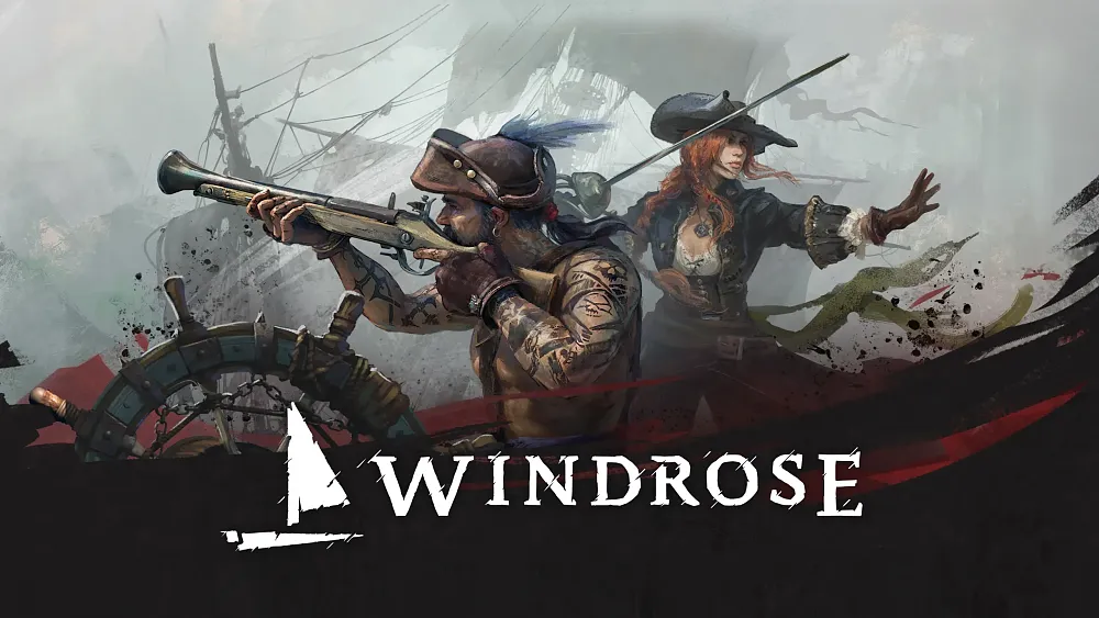 Key art for Windrose showing a couple of pirates fighting off enemy pirates.
