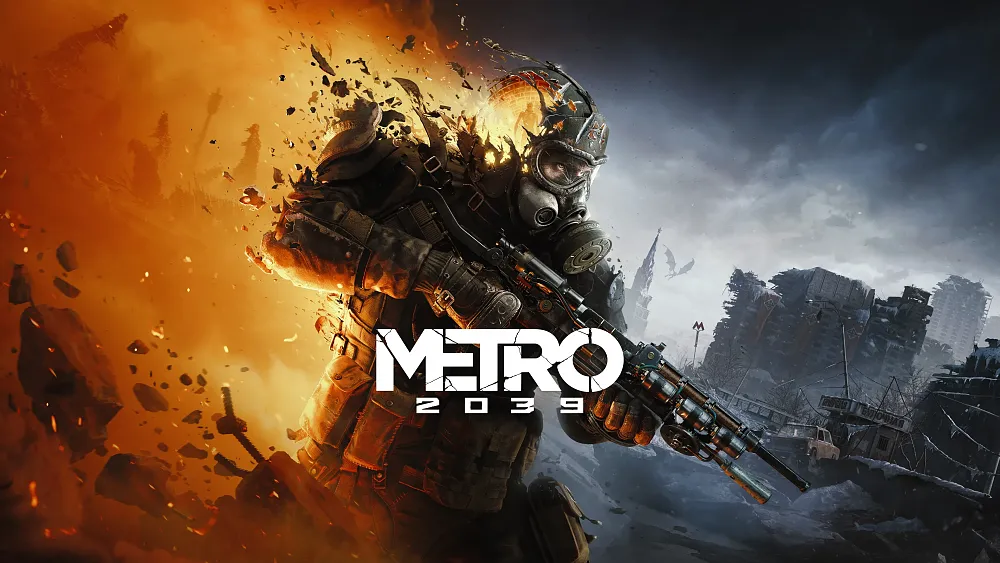 A key art piece for Metro 2039 showing a soldier being torn apart and seemingly torn between two worlds, one of fire, and one of ice.