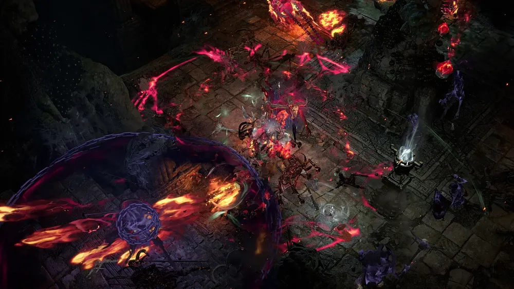 General gameplay for the Warlock battling hell's army in Diablo 4: Lord of Hatred.