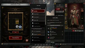 A look at the Horadric Cube interface where players can curate and reroll gear.