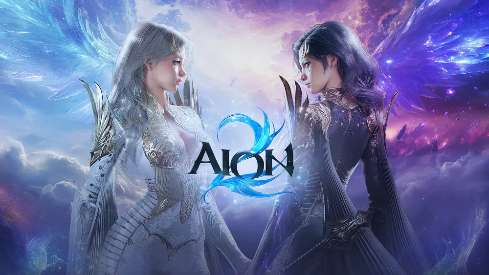 Art showing two "opposing" women fantasy warriors, one wearing white and the other in black.