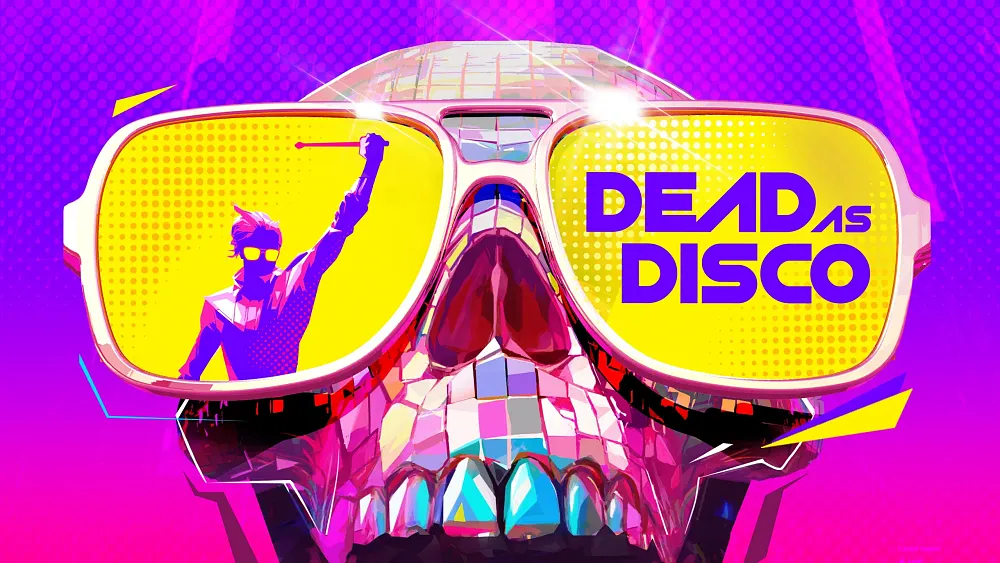 Dead as Disco key art showing a giant skull with shades on and the title, Dead as Disco, in the right lens.