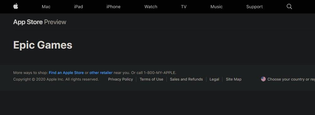 Epic Games 0 results App Store