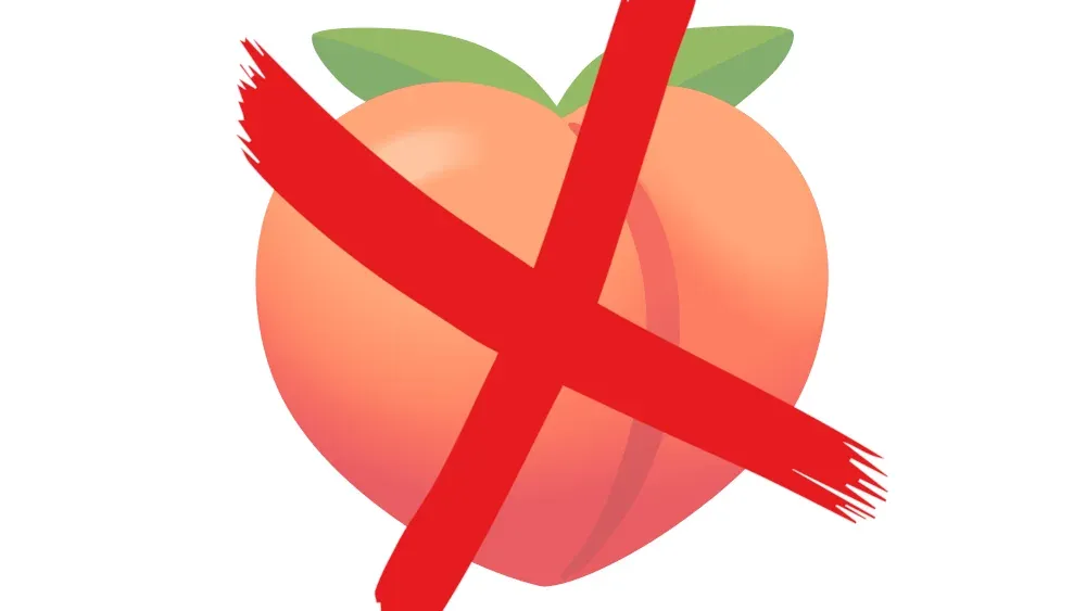 Peach emoji with a red crossout over it.