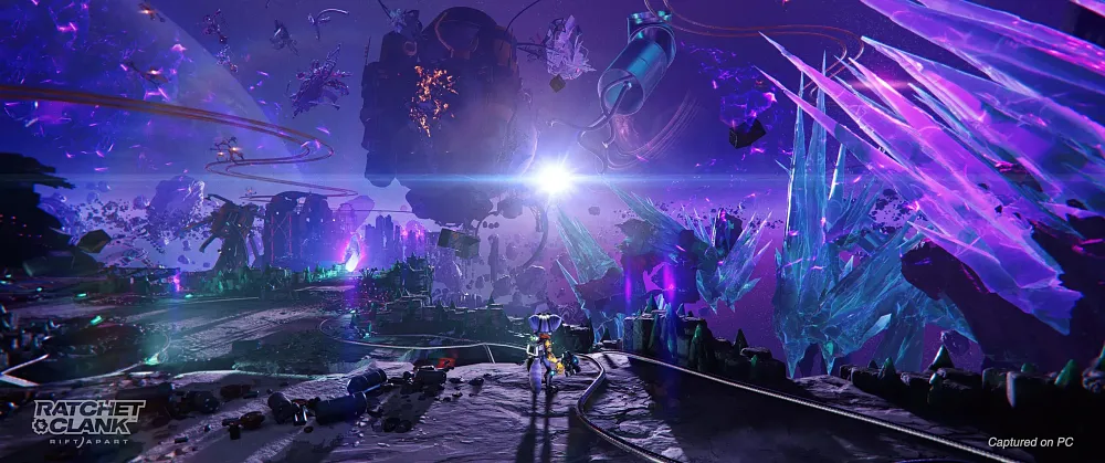 Ultra-widescreen screenshot of Ratchet & Clank: Rift Apart