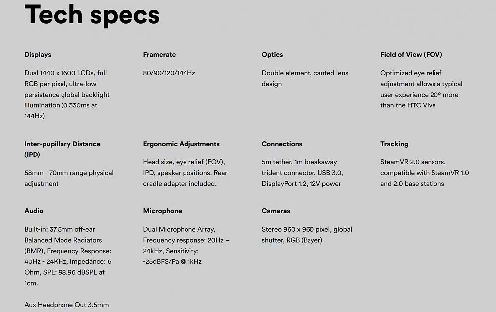 Valve Index Tech Specs