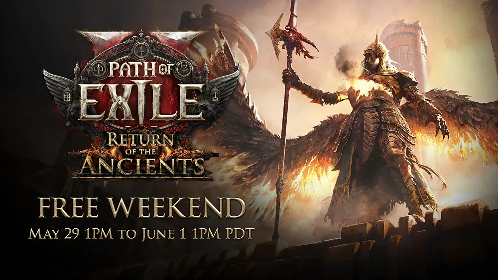 Art promoting a free weekend for Path of Exile 2 from May 29 through June 1.