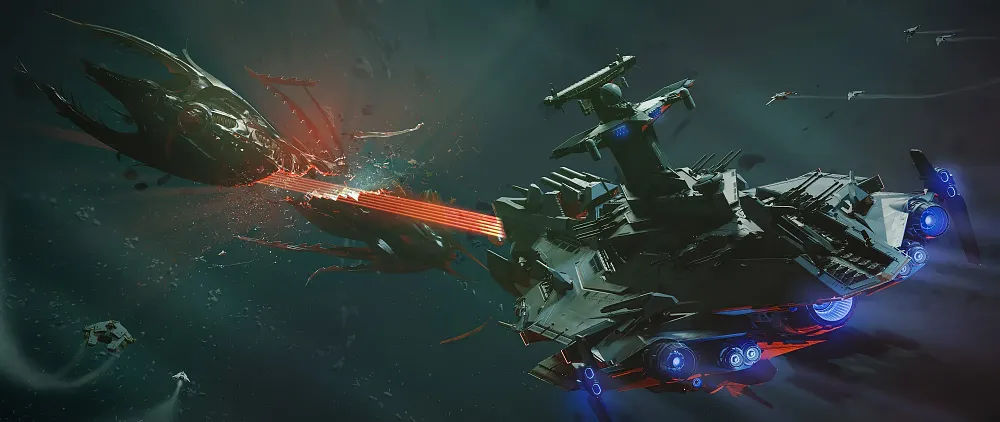 Artwork for a ship that is available for sale in Star Citizen but cannot actually be used currently in Star Citizen.