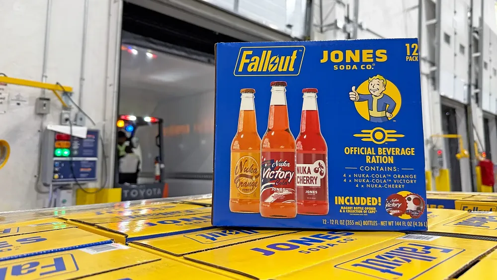 Photo of a 12-pack of Nuka-Colas in three different flavors from Jones Soda.
