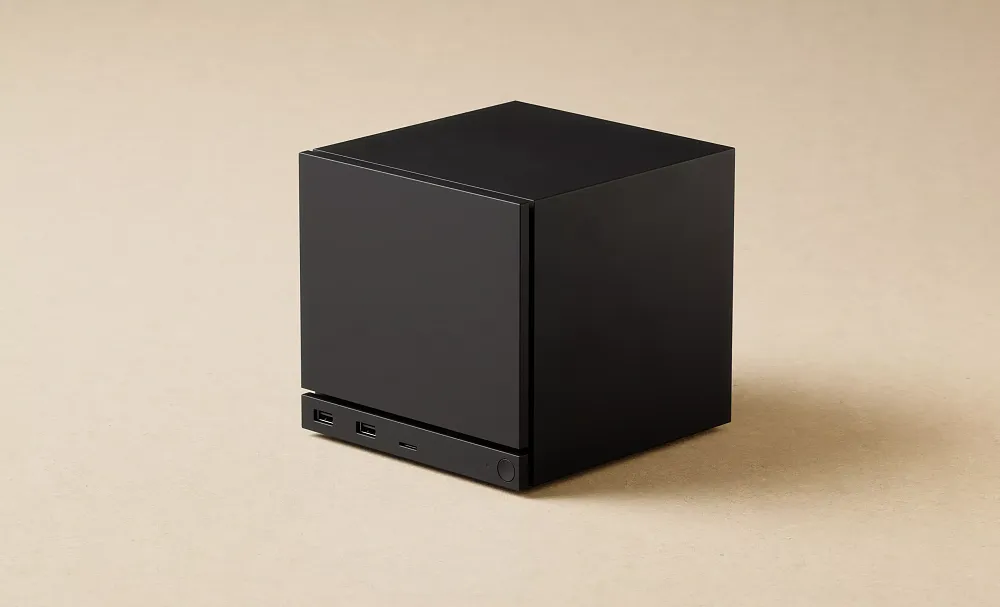 A photo of a cube called the Steam Machine.