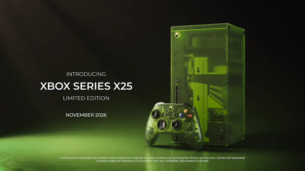 A translucent green XBOX Series X and equally translucent controller.