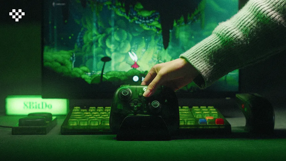 Keyboard, mouse, controller, and other peripherals sporting designs inspired by the translucent green design of the original XBOX.