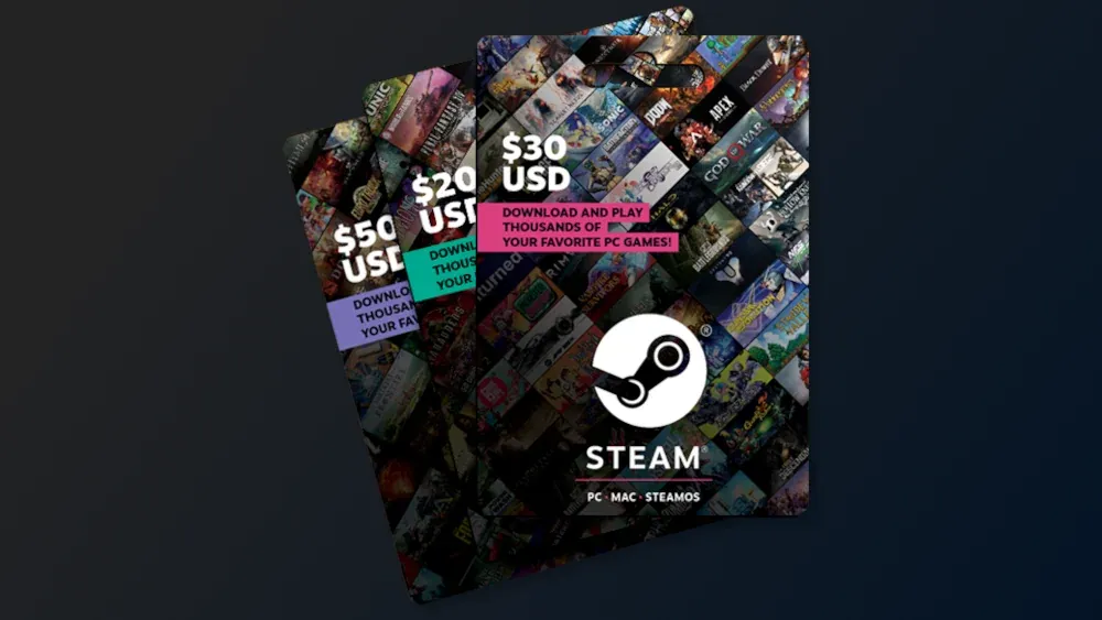 An image of a handful of physical Steam Gift Cards.