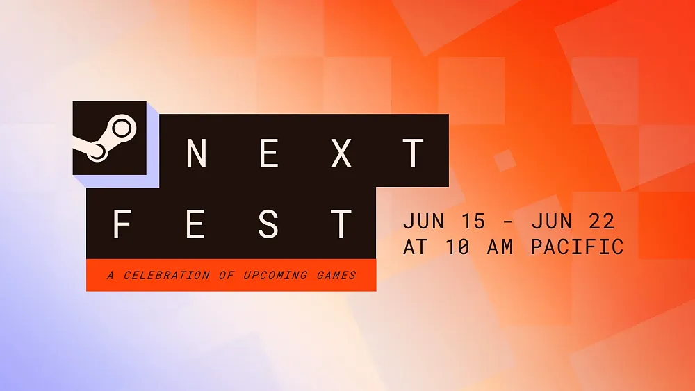 Promo for Steam Next Fest that runs from June 15 to June 22 at 10 AM Pacific.