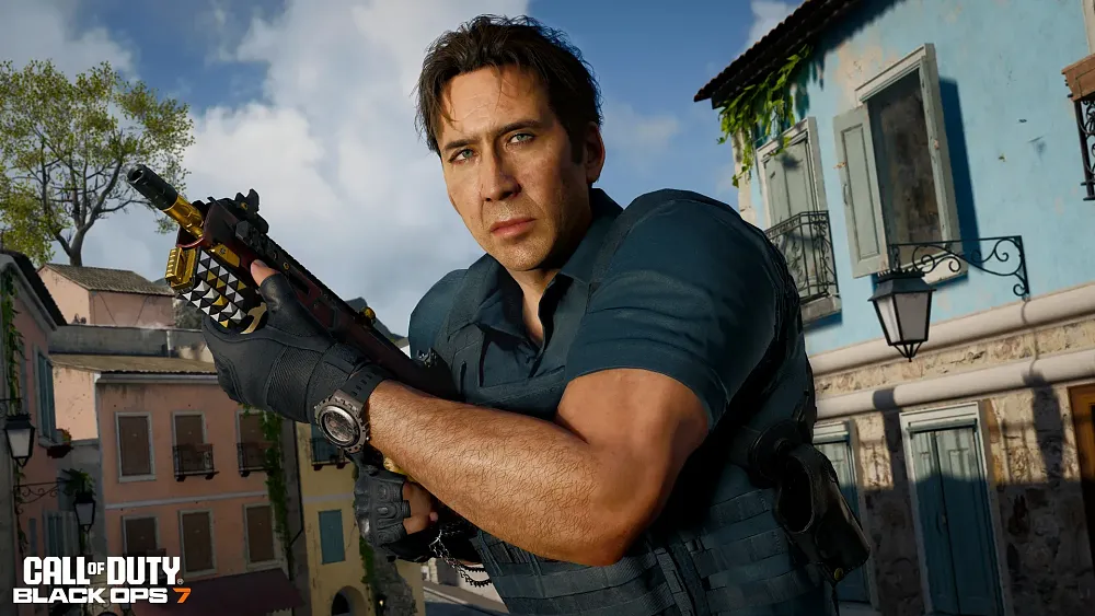 A virtual Nicolas Cage as he appears in Call of Duty: Black Ops 7.
