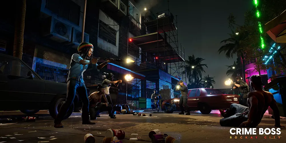 A shootout in the streets at night.