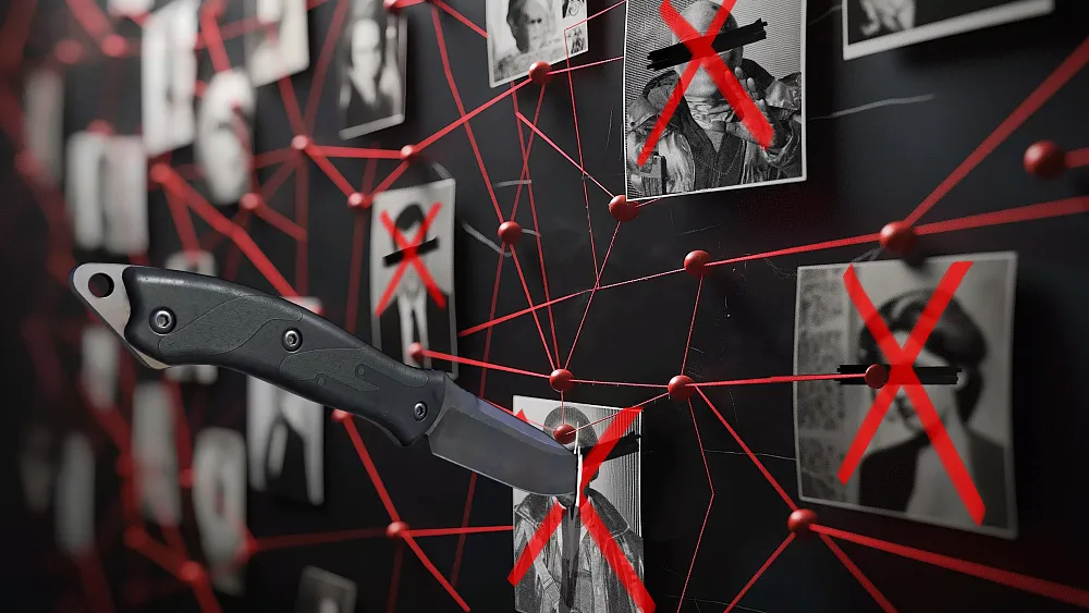 Another AI-generated image from Call of Duty, this one showing a board with several photos of AI-generated people. One has 4 fingers. Another person is breaking the boundaries of a photo frame, along with several other AI-generative issues.