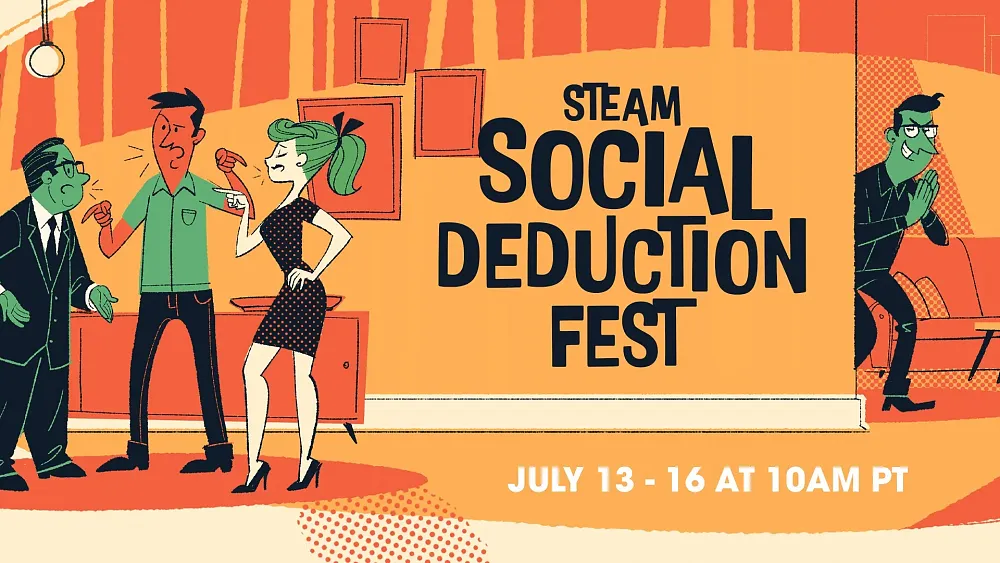 Art for the Steam Social Deduction Fest. Runs from July 13 through July 16 at 10 AM Pacific.