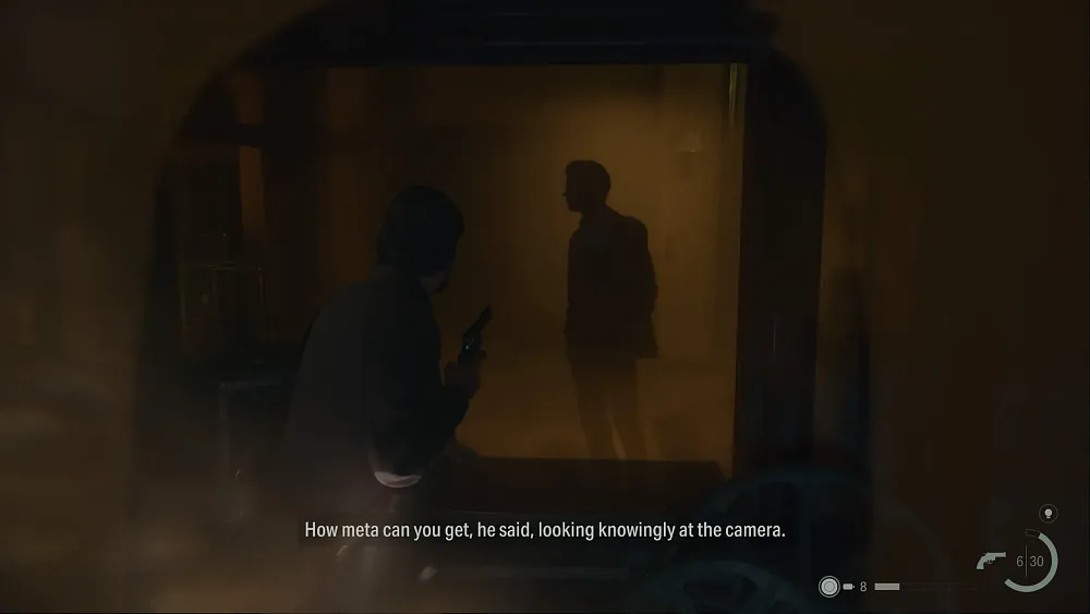 A character talking about how meta everything the situation is.