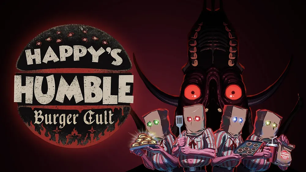Line cooks with paper bags over their heads prepared to serve at Happy's Humble Burger Cult.