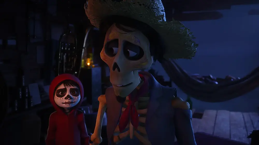 Two characters from Pixar's Coco as seen in Kingdom Hearts 4.
