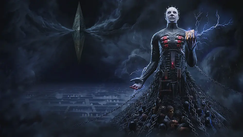 Art showing Pinhead and some hellish void-scape in artwork for Clive Barker's Hellraiser: Revival.
