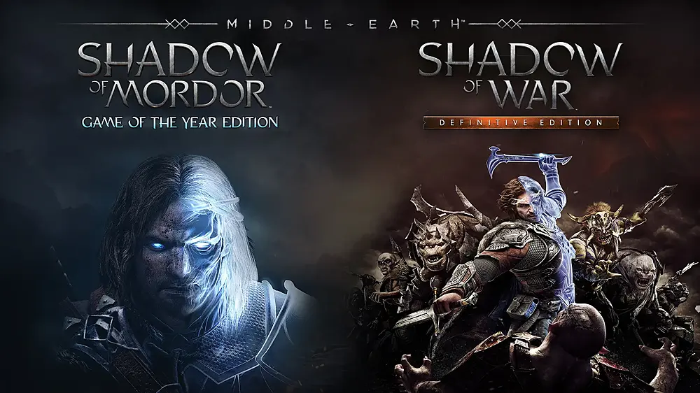 Middle-Earth game bundle key art featuring Shadow of Mordor: Game of the Year Edition on the left and Shadow of War: Definitive Edition on the right.