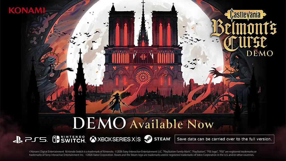 Image promoting the new release of a demo for Castlevania: Belmont's Curse.