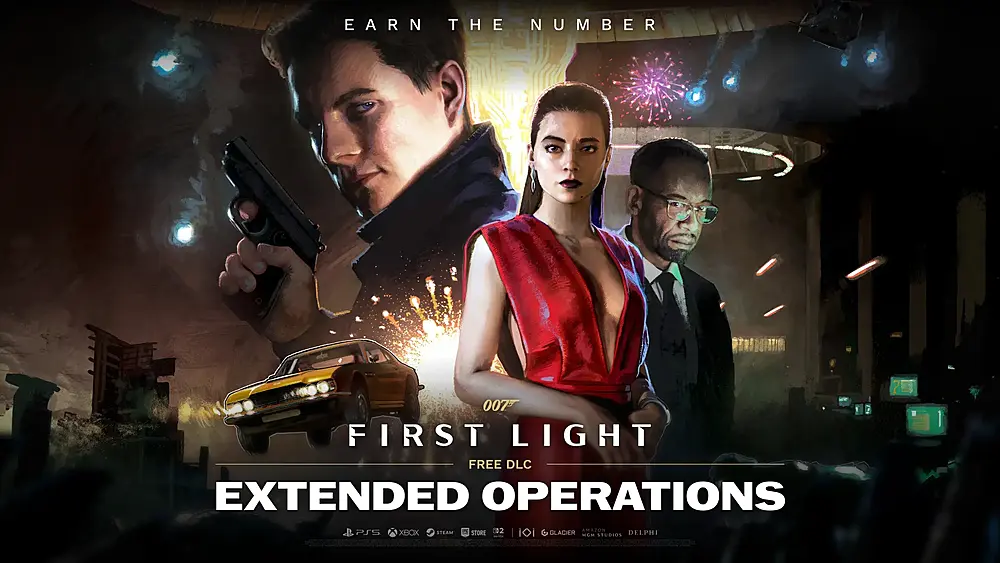 Art featuring characters and vehicles and gadgets from 007 First Light, to promote the release of the new, free downloadable content called Extended Operations.