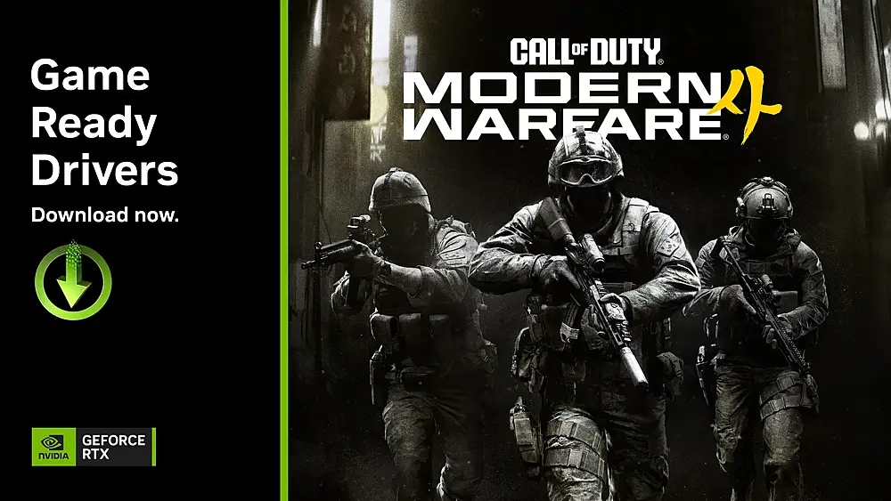 Image from Nvidia saying there is a new Game Ready driver available for RTX cards for the upcoming release of Call of Duty: Modern Warfare 4.