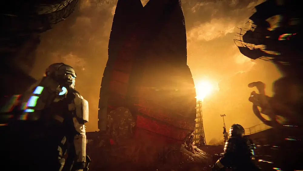 Dead Space styled characters in Battlefield 6 staring up at the Marker from Dead Space.