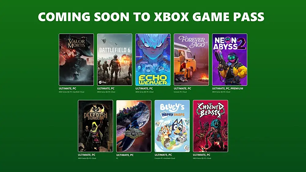 Nine games that are coming to XBOX Game Pass in the first couple of weeks of October 2026.