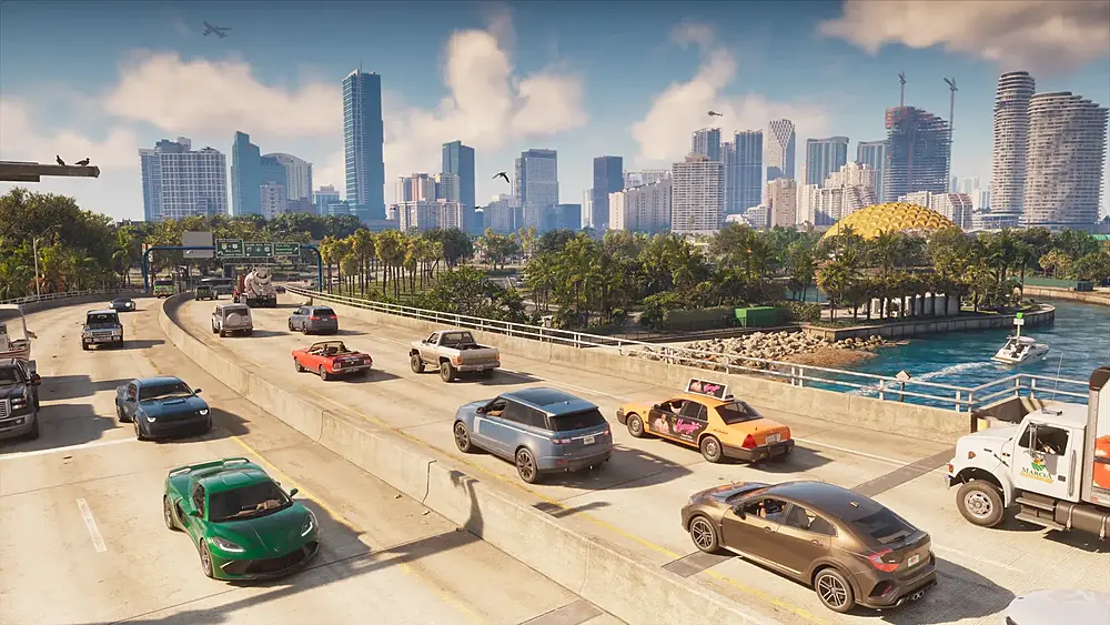 Traffic on a highway in Grand Theft Auto 6.
